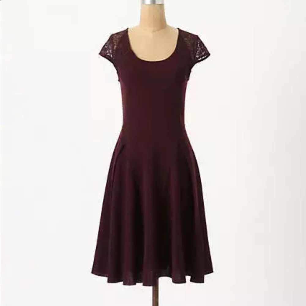 Anthropologie Deletta Plum Wool & Lace Dress S